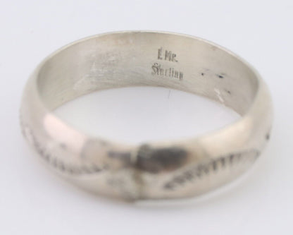 Navajo Hand Stamped Band 925 Silver 6.0 mm Signed Larry Chavez Size 10 C.80's