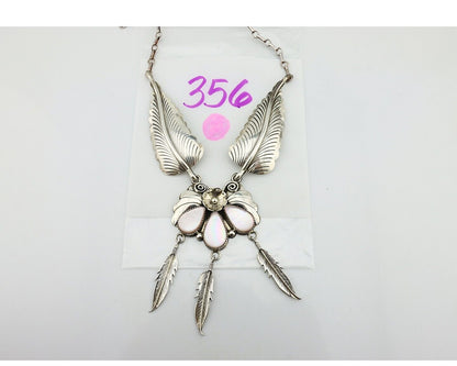 Navajo Squash Necklace 925 Silver Natural Pink Mussel Signed Harrison Yazzie C80