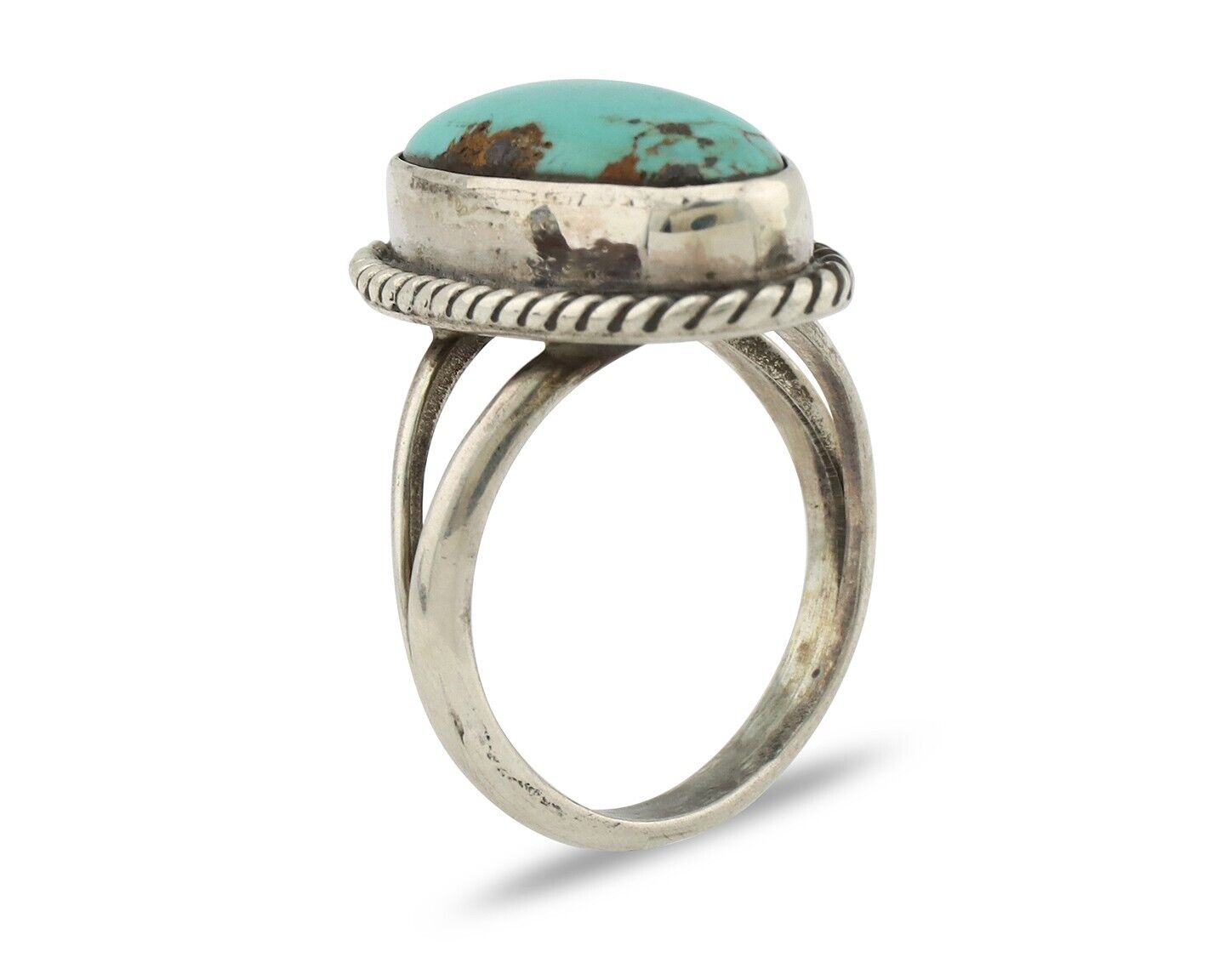 Navajo Ring 925 Silver Kingman Turquoise Native American Artist C.80's