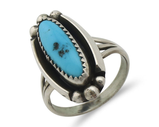Navajo Ring .925 Silver Sleeping Beauty Turquoise Signed SkyStone Creations C80s