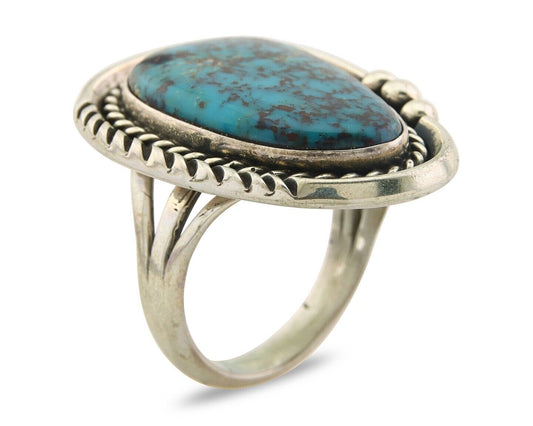 Navajo Ring 925 Sterling Natural Blue Turquoise Signed Ben S C.80's Size 9.75