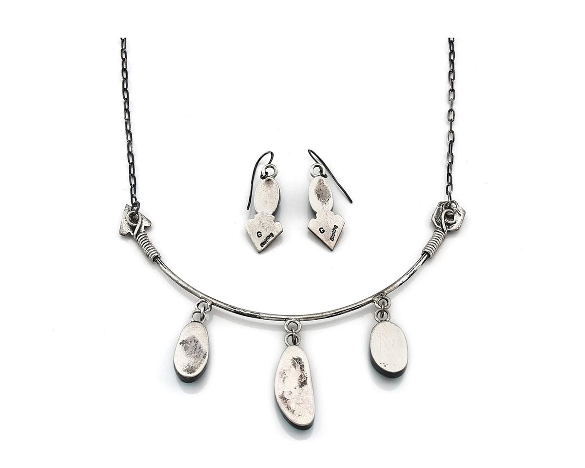 Navajo Necklace Earring Set Sterling Silver Vintage Native Artist Signed G C80s