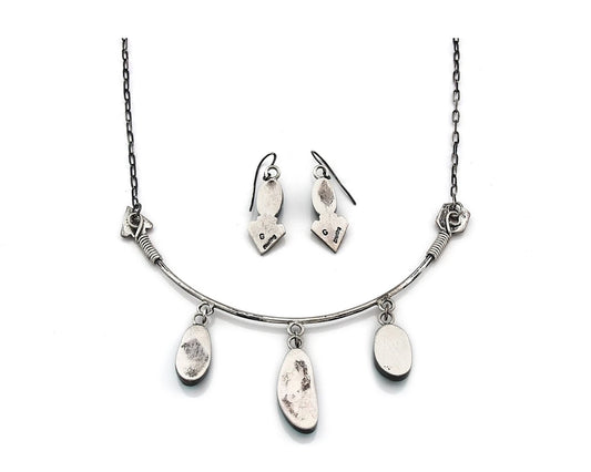 Navajo Necklace Earring Set Sterling Silver Vintage Native Artist Signed G C80s