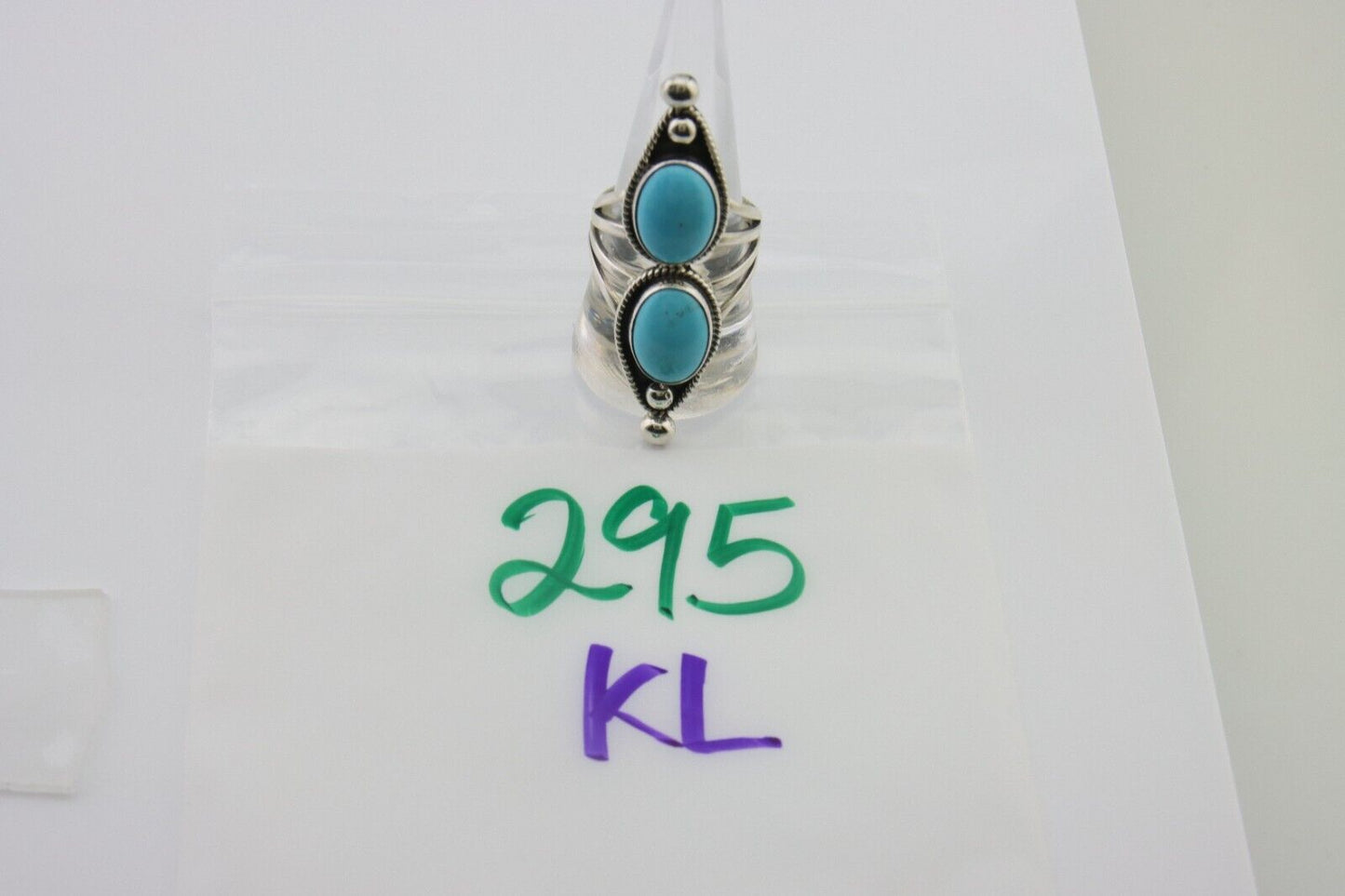Navajo Ring 925 Silver Natural Blue Turquoise Signed Running Bear C.80's
