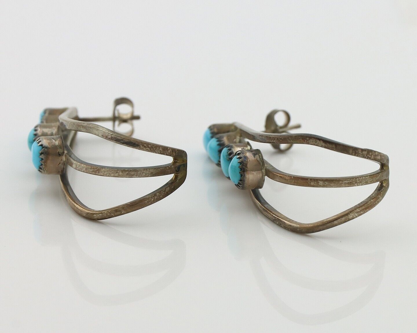 Navajo Dangle Handmade Earrings 925 Silver Blue Turquoise Native Artist C.80's