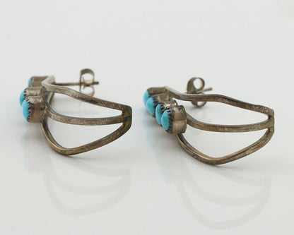 Navajo Dangle Handmade Earrings 925 Silver Blue Turquoise Native Artist C.80's