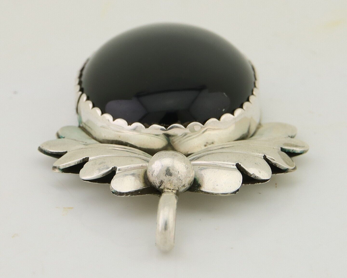 Navajo Pendant 925 Silver Onyx Native Artist Signed NS C.80's