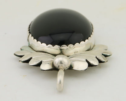 Navajo Pendant 925 Silver Onyx Native Artist Signed NS C.80's