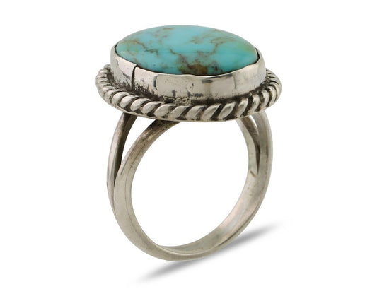 Navajo Ring 925 Silver Kingman Turquoise Native American Artist C.80's