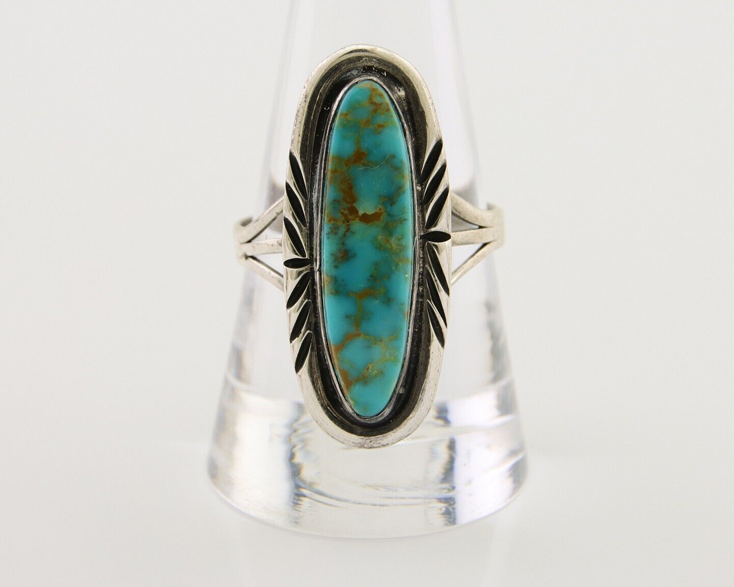 Navajo Ring 925 Silver Nevada Blue Turquoise Signed MC C.80's