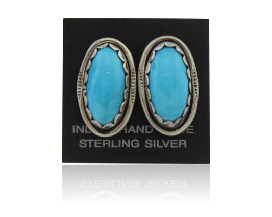 Navajo Earrings 925 Natural Blue Turquoise Native American Artist C.80's