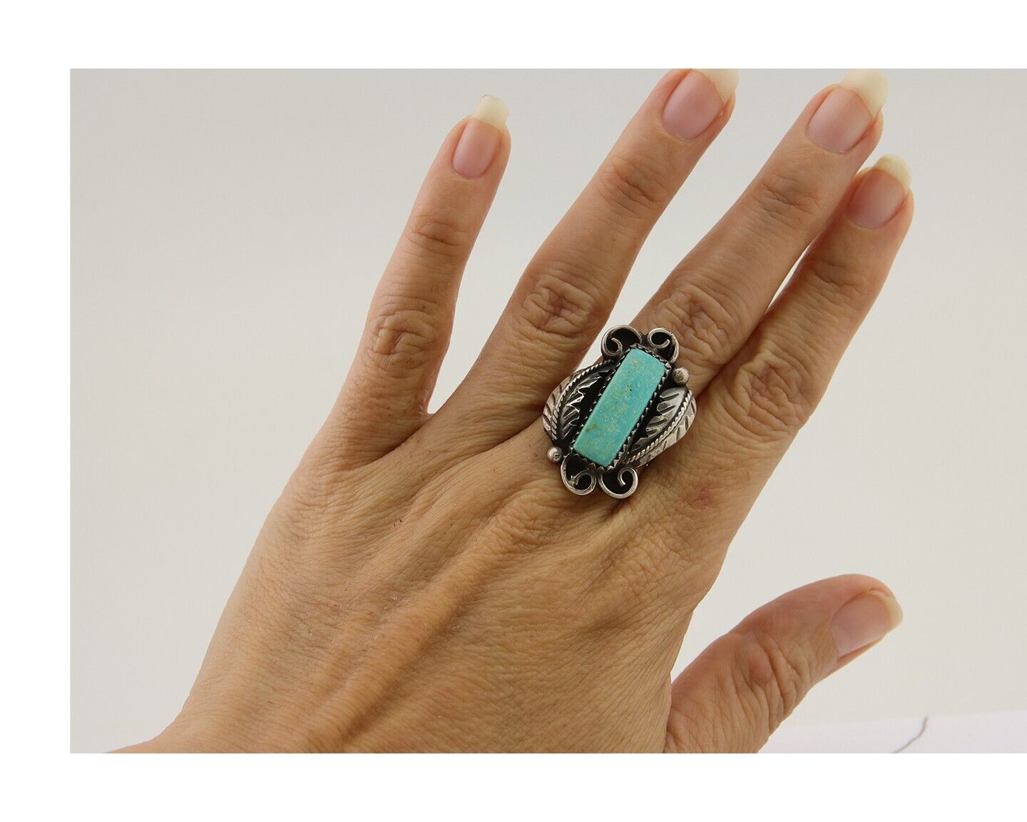 Navajo Handmade Ring 925 Silver Natural Turquoise Native Artist C.80's