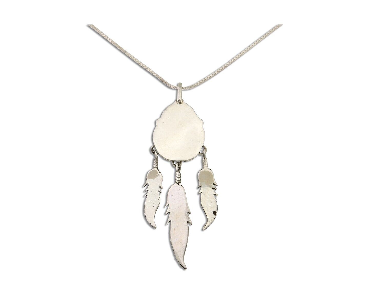 Large Navajo Pendant 925 Silver Natural Malachite Native American Artist C.80's