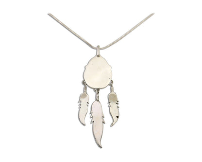 Large Navajo Pendant 925 Silver Natural Malachite Native American Artist C.80's