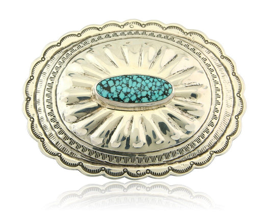 Navajo Belt Buckle 925 Sterling Silver Artist Signed Tony Guerro 2.5x3 in C.80's