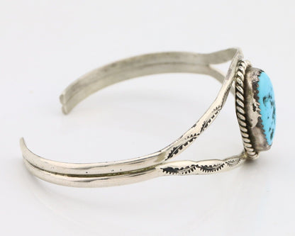Navajo Bracelet 925 Silver Sleeping Beauty Turquoise Native American Artist C80s