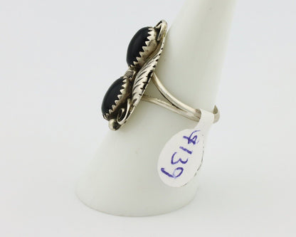 Navajo Ring 925 Silver Onyx Hand Stamped Artist Signed Tom Willeto C.80's
