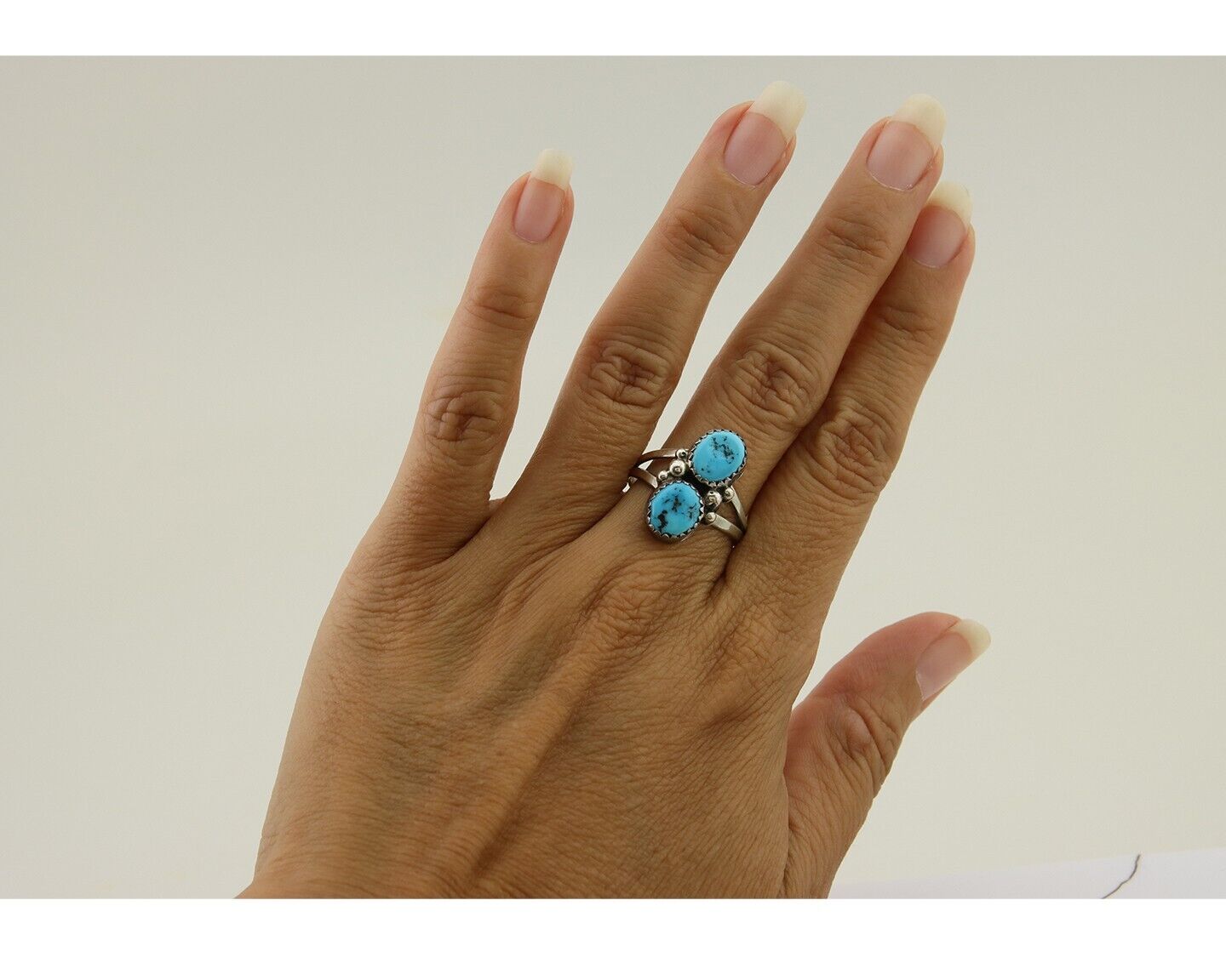 Navajo Ring 925 Silver Sleeping Beauty Turquoise Native American Artist C.80's
