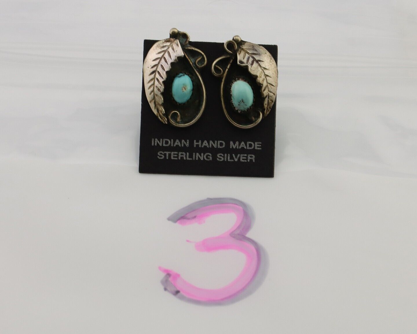 Navajo Earrings 925 Silver Natural Turquoise Native American Artist C.80's