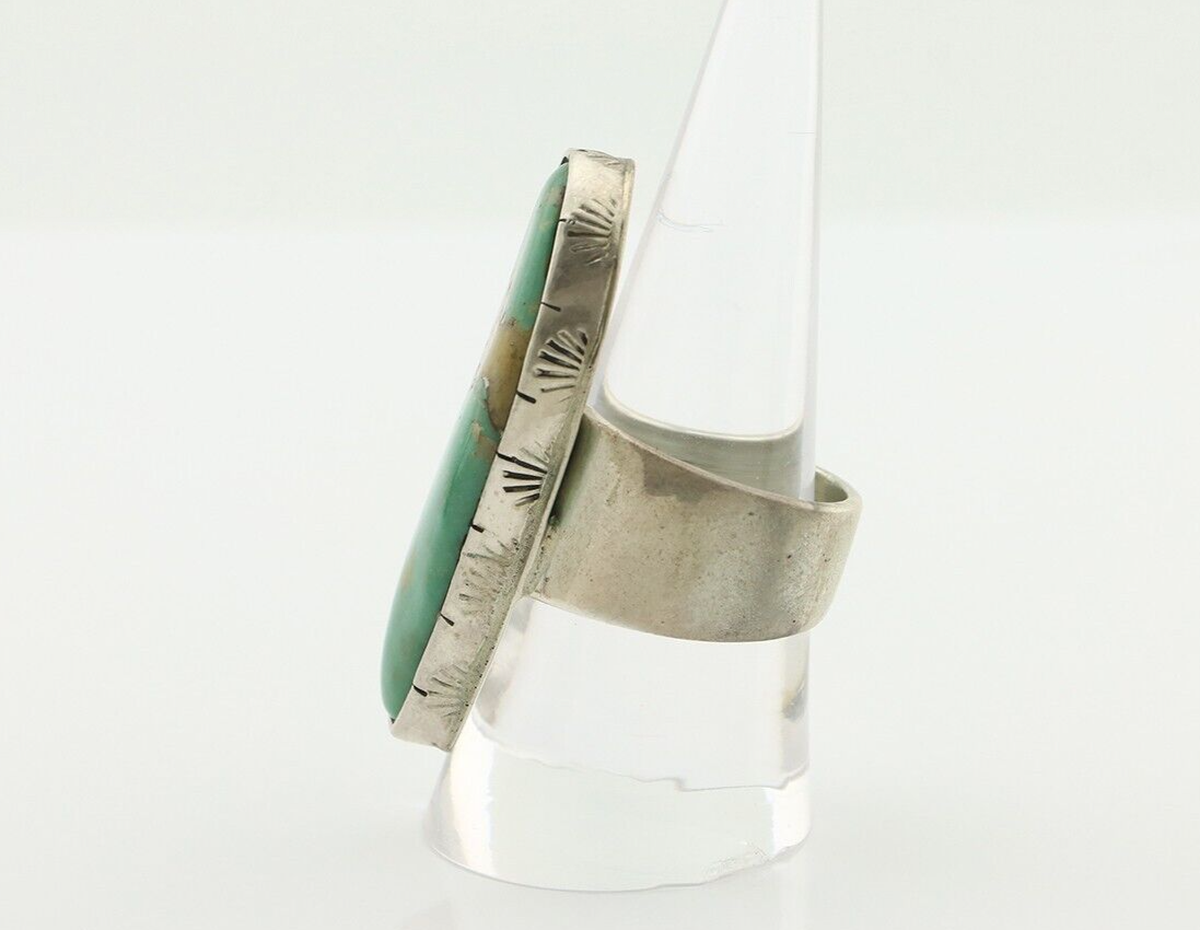 Navajo Ring 925 Silver Natural Green Turquoise Artist Signed M Guerro C.80's