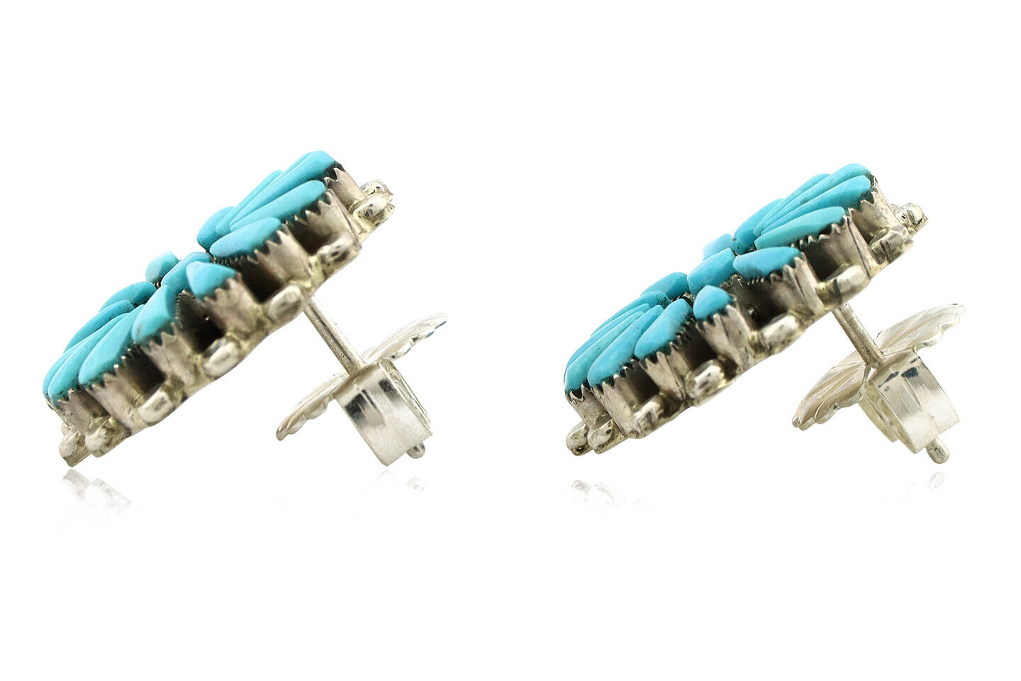 Zuni Earrings .925 Silver Petti Point Natural Blue Turquoise Native Artist C.80s