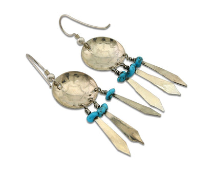 Navajo Earrings 925 Silver Dream Catcher Natural Turquoise Native Artist C.80's