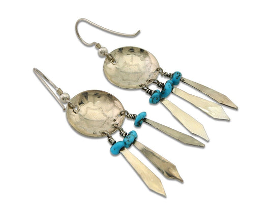 Navajo Earrings 925 Silver Dream Catcher Natural Turquoise Native Artist C.80's