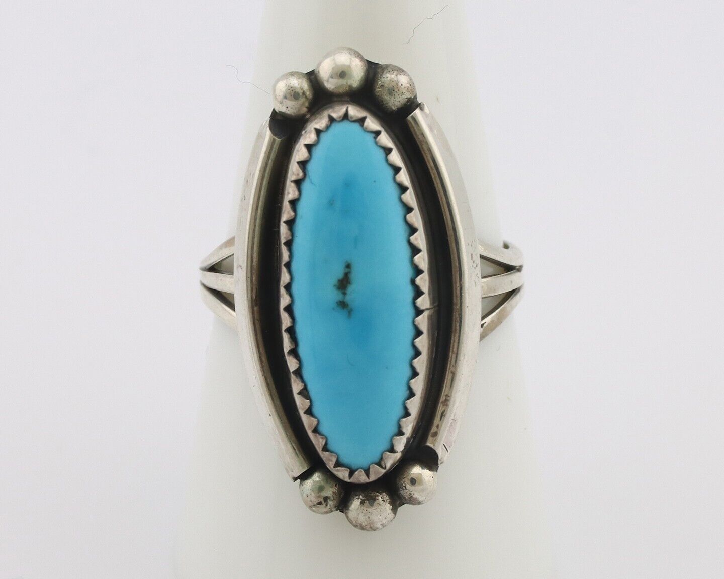 Navajo Ring .925 Silver Sleeping Beauty Turquoise Signed SkyStone Creations C80s