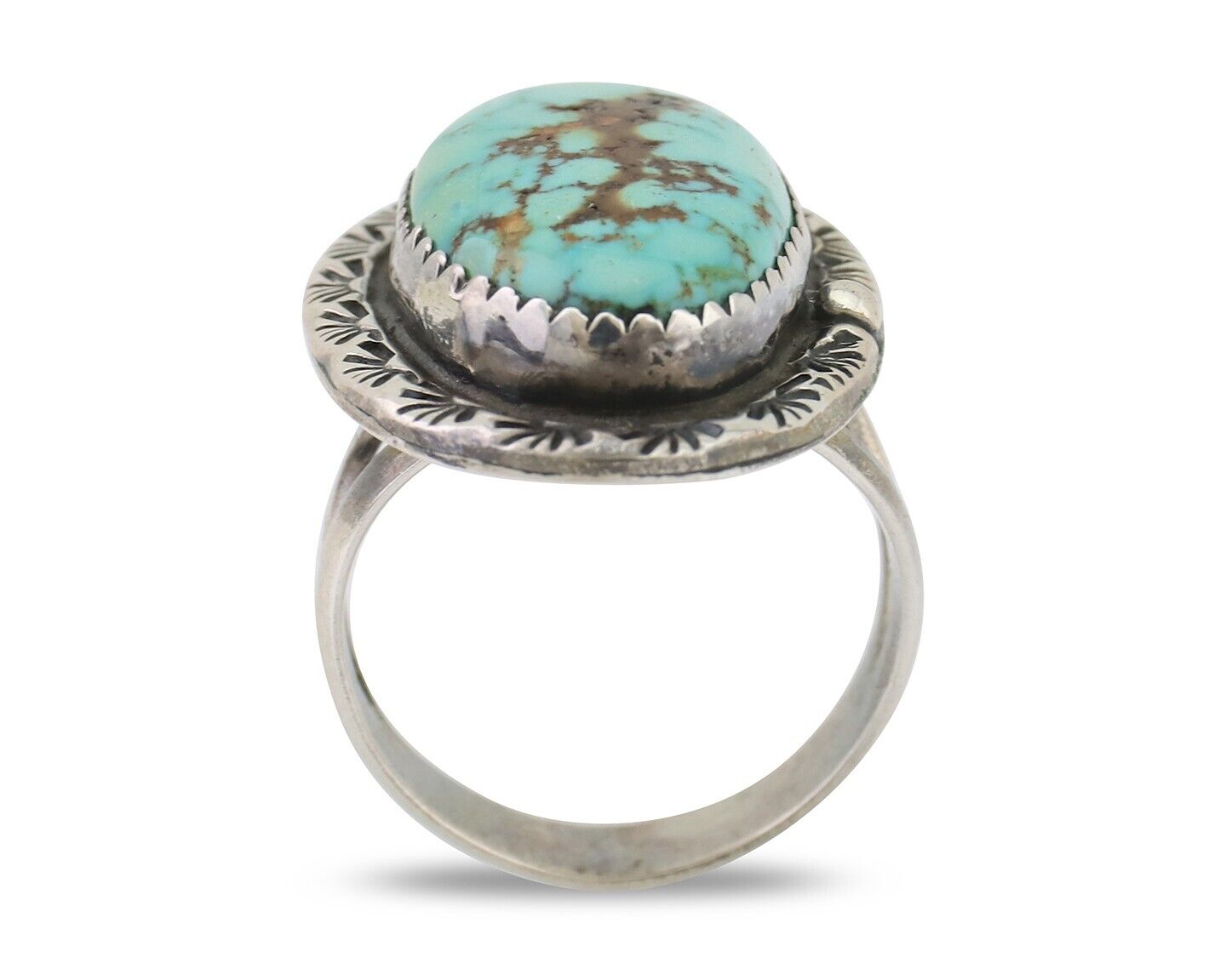 Navajo Ring 925 Silver Spiderweb Turquoise Signed DDIE C.80's