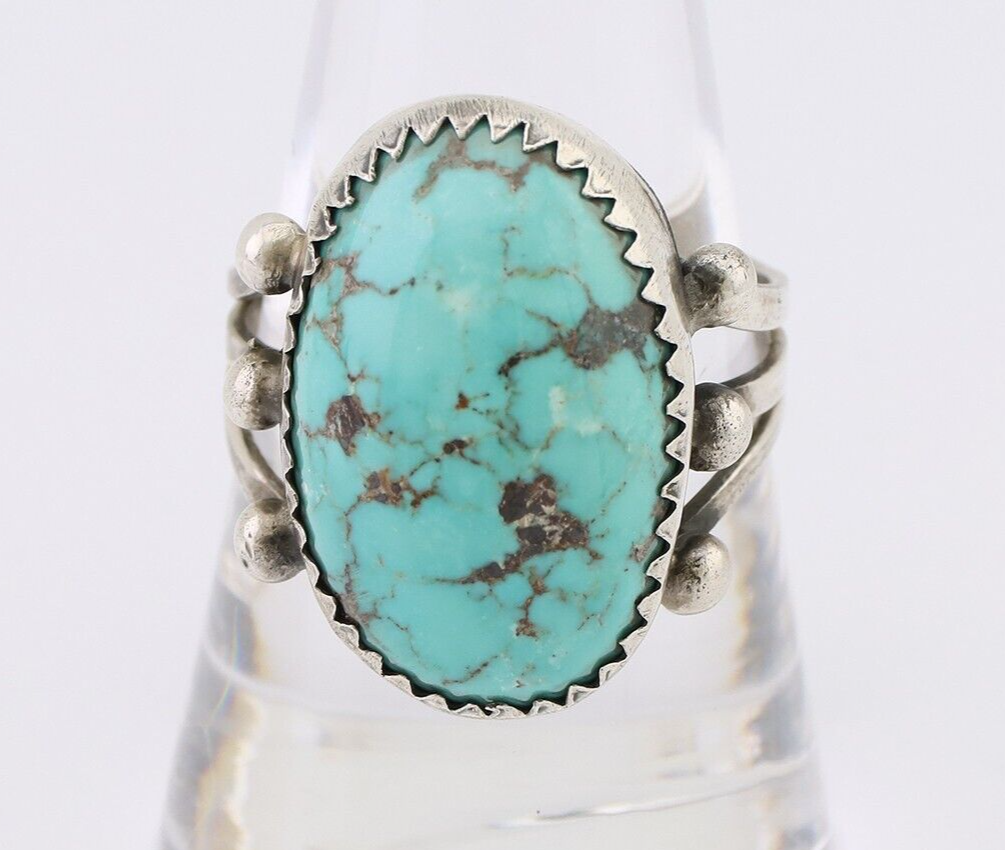 Navajo Ring 925 Silver Natural Blue Turquoise Native American Artist C.80's