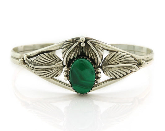 Navajo Cuff Bracelet 925 Sterling Silver Malachite Vintage Signed SN
