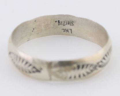 Navajo Hand Stamped Band 925 Silver 5.0 mm Signed Larry Chavez Size 8.5 C.80's