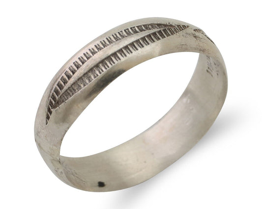 Navajo Hand Stamped Band 925 Silver 5.0 mm Signed Larry Chavez Size 7.25 C.80's