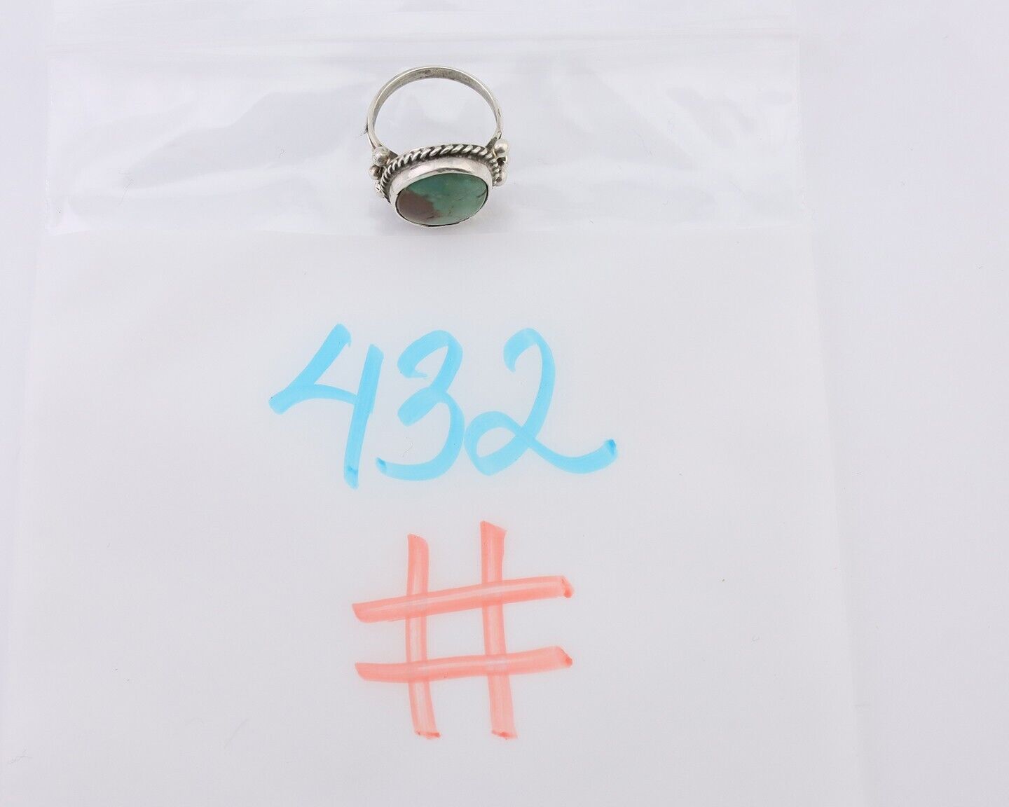 Navajo Ring 925 Silver Natural Green Turquoise Artist Signed MC C.80's