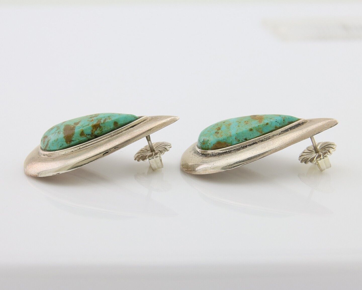 Navajo Dangle Earrings 925 Silver Natural Turquoise Signed Thomas Charay C.1988