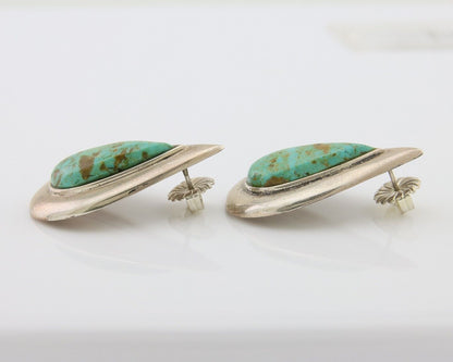 Navajo Dangle Earrings 925 Silver Natural Turquoise Signed Thomas Charay C.1988