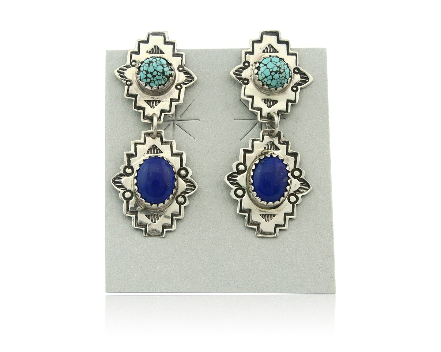 Navajo Earrings Sterling Silver Lapis & Truquoise Vintage Signed Mary Ellen
