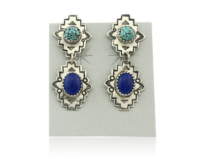 Navajo Earrings Sterling Silver Lapis & Truquoise Vintage Signed Mary Ellen