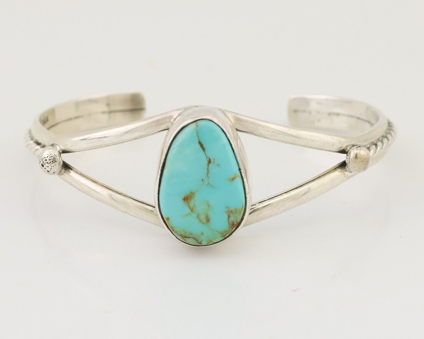 Navajo Cuff Bracelet 925 Silver Natural Blue Turquoise Artist Signed Gecko C.80s