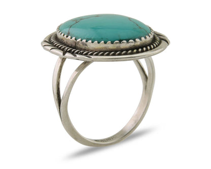 Navajo Ring 925 Silver Natural Spiderweb Turquoise Native Artist C.80's