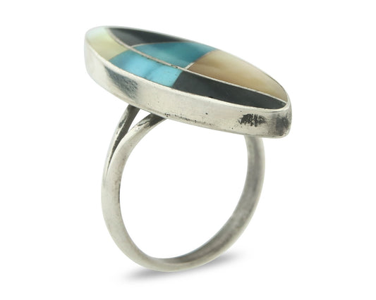 Vintage Zuni Ring 925 Sterling Silver Natural Gemstone Signed MK Size 6.25