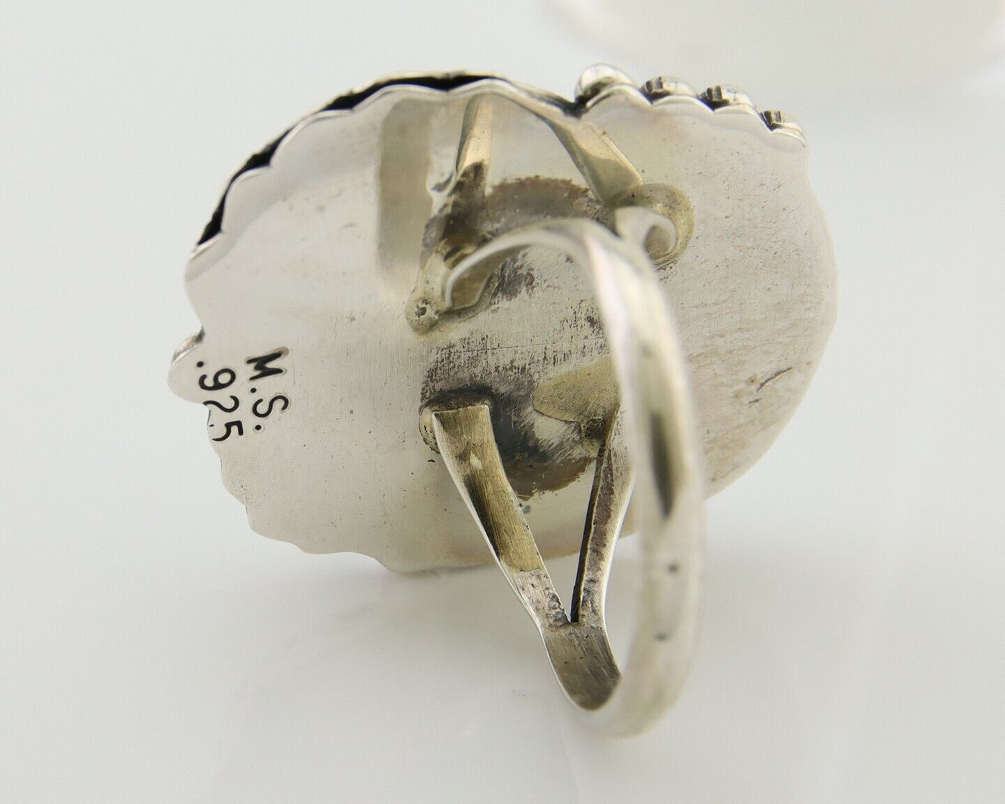 Navajo Ring .925 Silver Natural Slab Turquoise Artist Signed M. S. C.80's