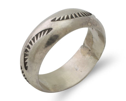 Navajo Hand Stamped Band 925 Silver 6.0 mm Signed Larry Chavez Size 5.5 C.80's