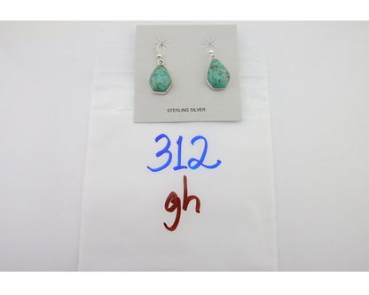Navajo Dangle Earrings 925 Silver Natural Turquoise Artist Signed Montoya C.80's