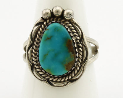 Navajo Ring .925 Silver Blue Turquoise Artist Signed Anna Begay C.1980's