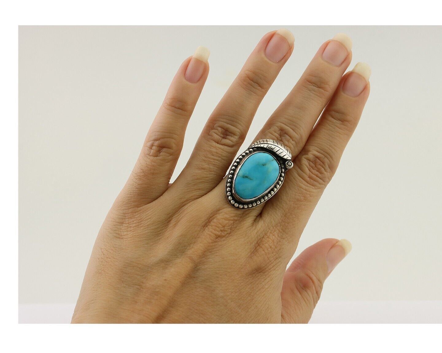 Navajo Ring 925 Silver Natural Kingman Turquoise Native American Artist C.80's