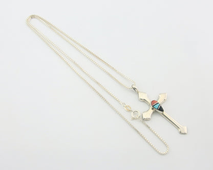 Navajo Cross Necklace Sterling Silver Authentic Natural Gemstones Signed M