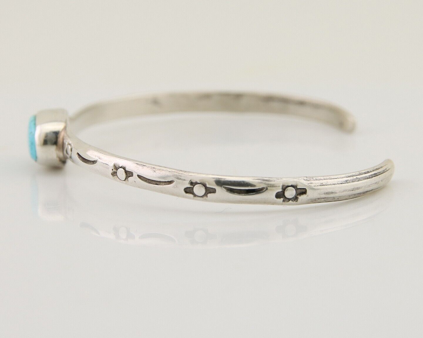 Navajo Hand Stamped Cuff Bracelet Turquoise 925 Silver Native American Artist