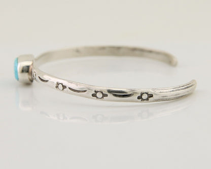 Navajo Hand Stamped Cuff Bracelet Turquoise 925 Silver Native American Artist
