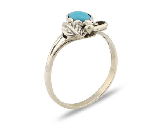 Navajo Ring .925 Silver Sleeping Beauty Turquoise Native American Artist C.80's